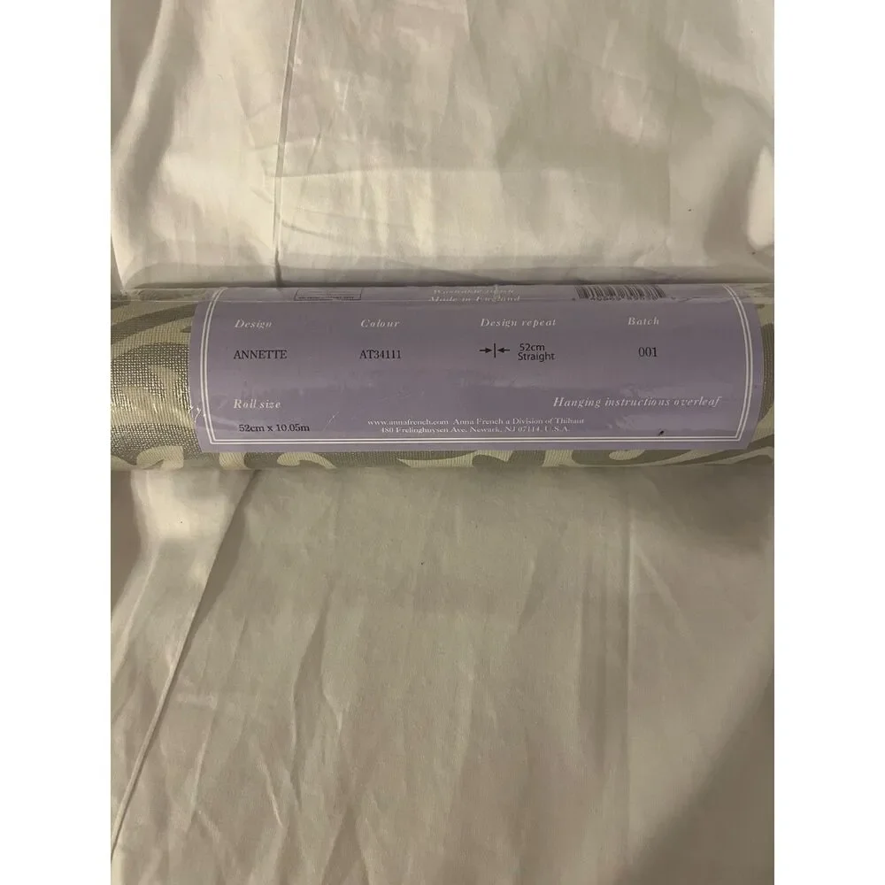 Anna French Annette Metallic Silver On Linen Wallpaper 3 Rolls NWT Imported Chic